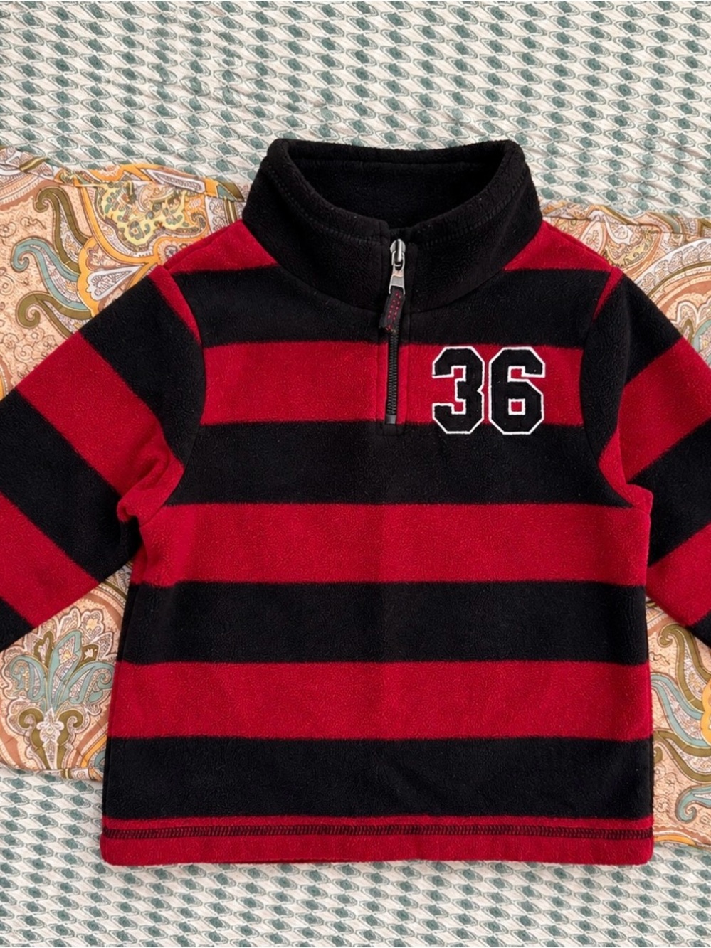 Y2K The Children’s Place Boys 24M Red Black Striped Fleece Quarter Zip Pullover